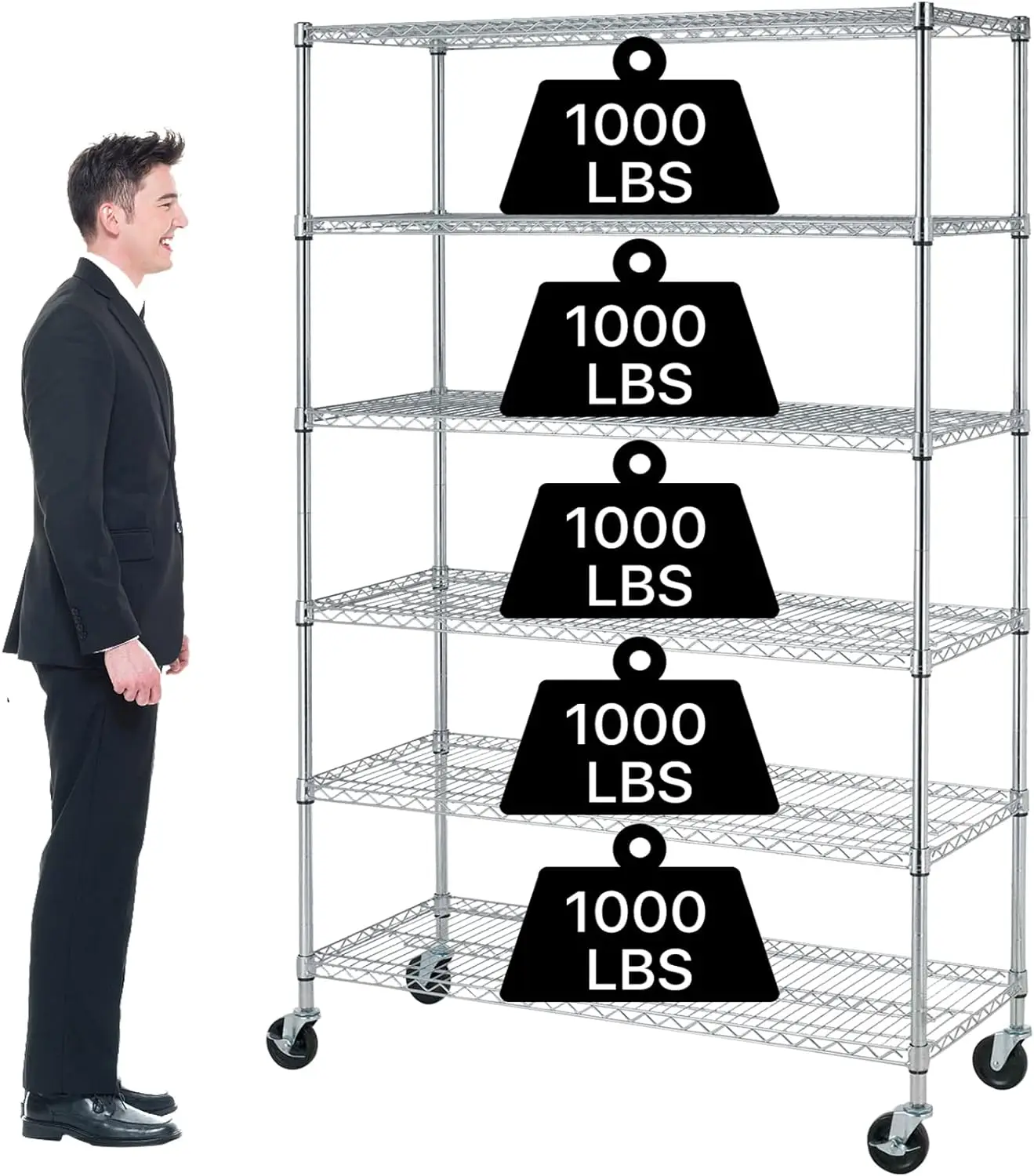 

6 Tier Storage Shelves Metal Wire Shelving Unit with Wheels, 6000LBS Capacity Heavy Duty Height Adjustable Garage Shelf