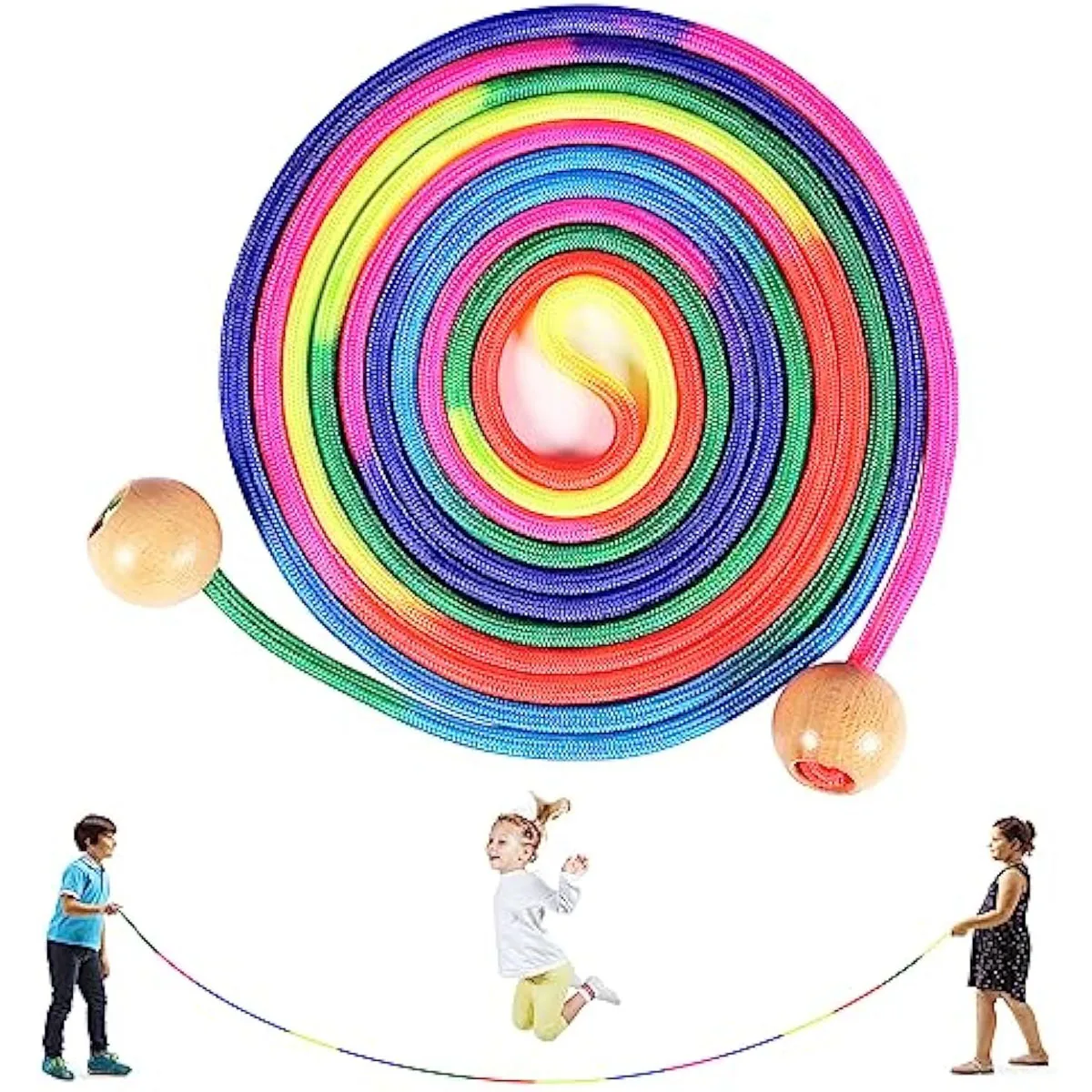 Jump Rope 5m Rainbow Long Rope Group Skipping Rope Children Students Speed Skipping with Anti-Slip Handle