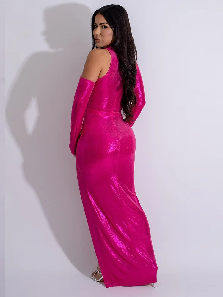 Wmstar Women Dress Wholesale Irregular Hollowed Out Metal Buckle Dress Sexy High Slit Evening Dress for Women New Fashion 2025