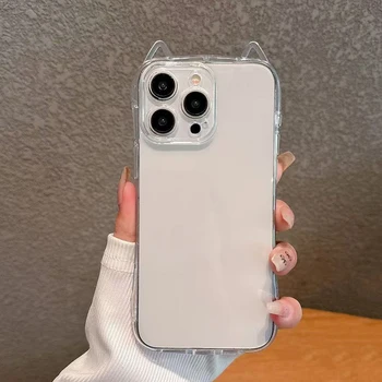 Cute Cat 3D Ears Transparent Phone Case For iPhone 17 Pro Max 11 15 13 16 12 14 Plus Soft Clear TPU Back Cover Shell 1