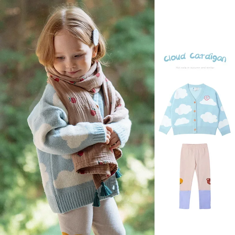 

2023 Winter Korean Edition Children's Knitted Cardigan Cute Knitted Sweater Coat Winter Middle and Small Children