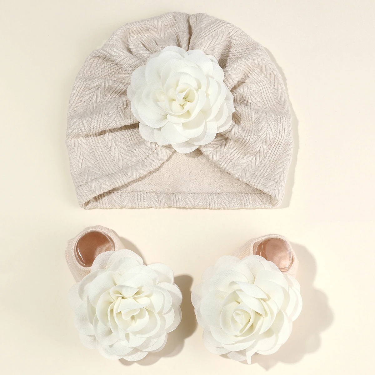 2pcs Newborn Baby Hat Set Spring Baby Girl Boy Turban Hat With Socks Flower Infant Beanies Cap Girl Headwraps Accessories 4