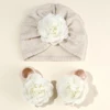 2pcs Newborn Baby Hat Set Spring Baby Girl Boy Turban Hat With Socks Flower Infant Beanies Cap Girl Headwraps Accessories 4