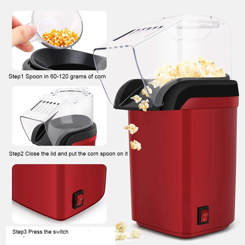Mini Popcorn Maker Oil-free Air Corn Machine Automatic Household Kitchen Popcorn Machine for Kids Christmas Gift 1200W