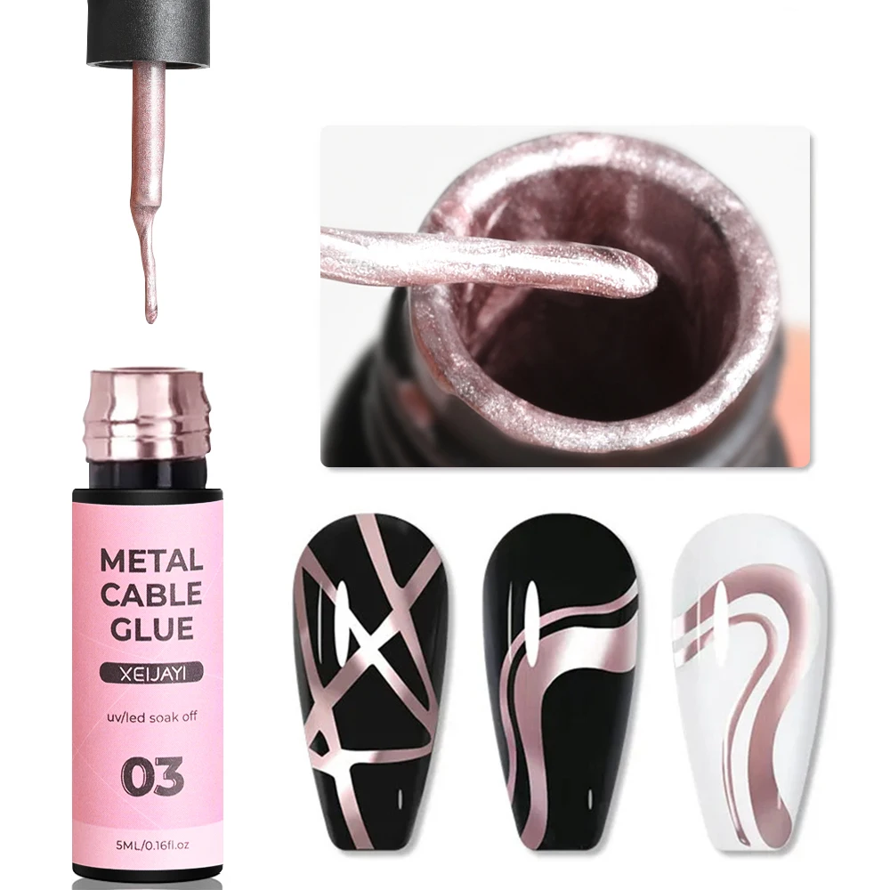 Esmalte de uñas en Gel, barniz para manicura con revestimiento de pintura de oro rosa y plata, espejo superbrillante, grafiti a rayas, 5ml por botella