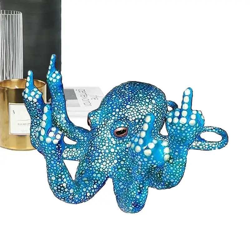 

Middle Finger Anger Octopus Statue Decorative Ocean Animal Sculpture Luminous Octopus Toy Resin Craft Ornament