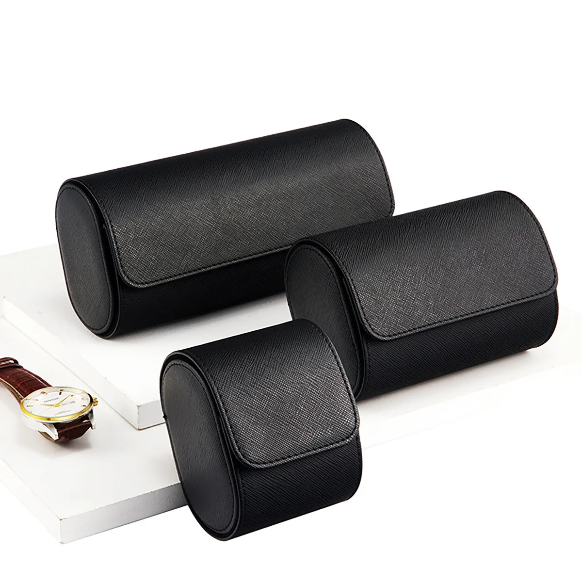 Watch Storage Box 1/2/3-Slot Watch Roll Travel Case Portable Vintage Leather Watch Display Case Storage Box Organizers Men Christmas Gift
