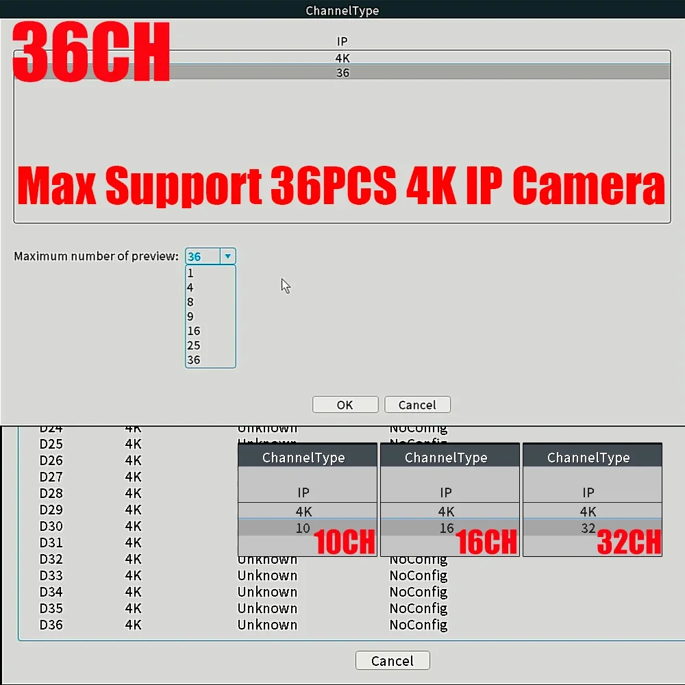 H.265 Max 4K Output CCTV NVR 10CH 16CH 32CH 36CH 4K Security Video H.265 Motion Detect P2P CCTV NVR Face Detection network video recorder