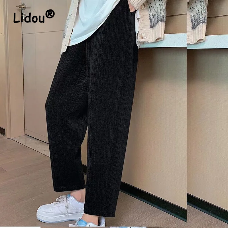 Casual Fashion Solid Color Plush Keep Warm Harem Pants Women New Loose Corduroy Black Autumn Winter All-match Lady Trousers 2022