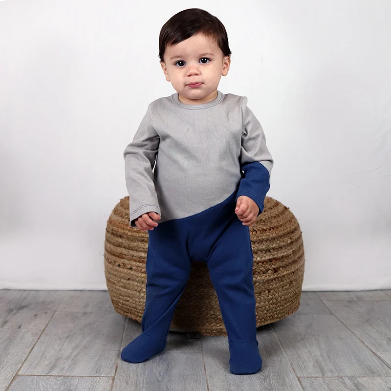 

Baby romper kids clothes long sleeves ribbed baby overalls two colorblock boy and girls clothes footies summer/spring romper