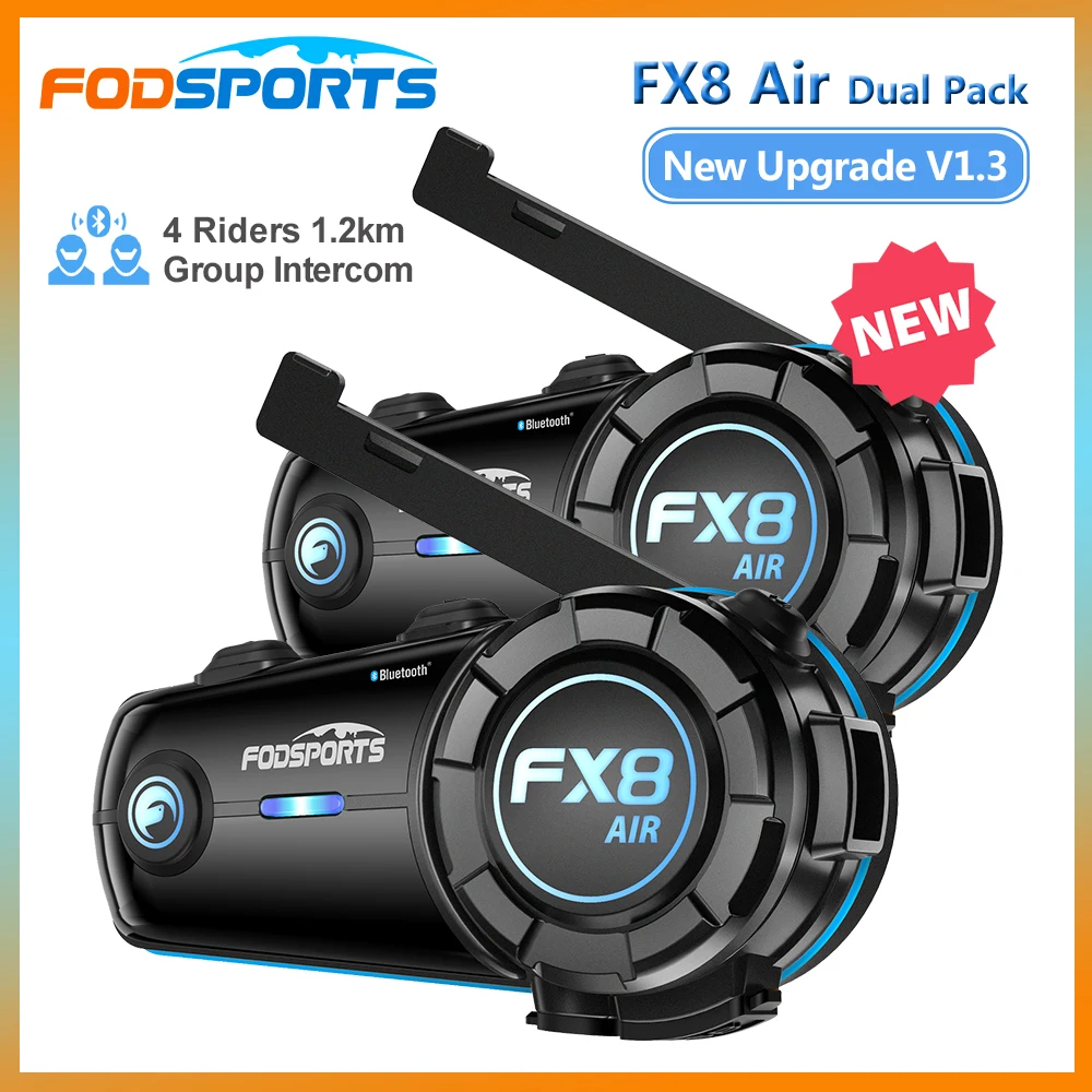 2 قطعة Fodsports FX8 الهواء دراجة نارية إنترفون خوذة بلوتوث سماعات ل 4 الدراجين ، مشاركة الموسيقى ، راديو FM ، مقاوم للماء ، ترقية جديدة
