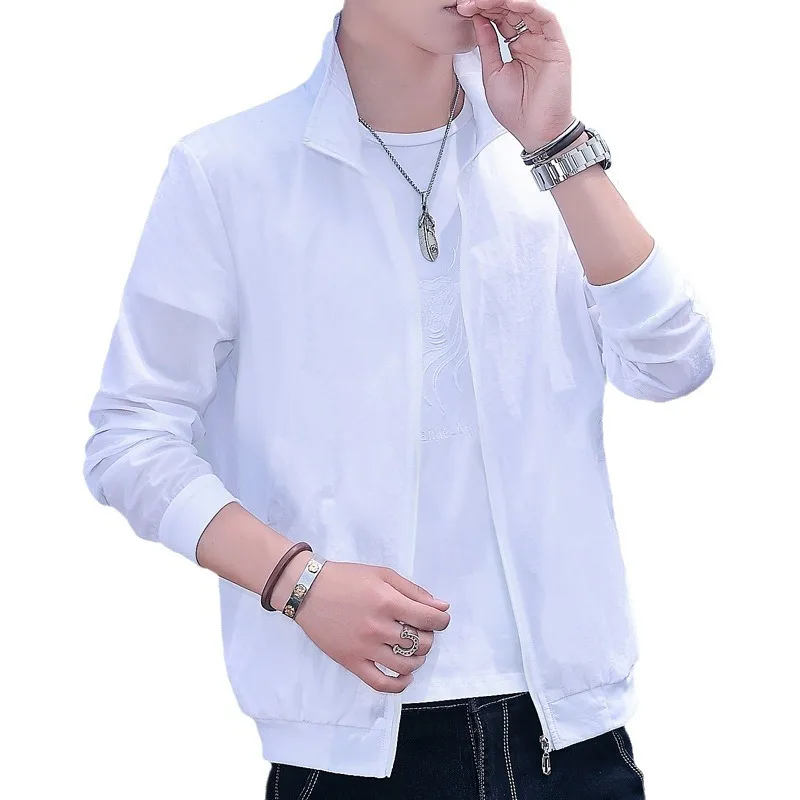 Men's Summer Outdoor Ice Silk Sunscreen Clothes Light and Thin 2024 Large Standing Collar Hatless Sunscreen Clothes