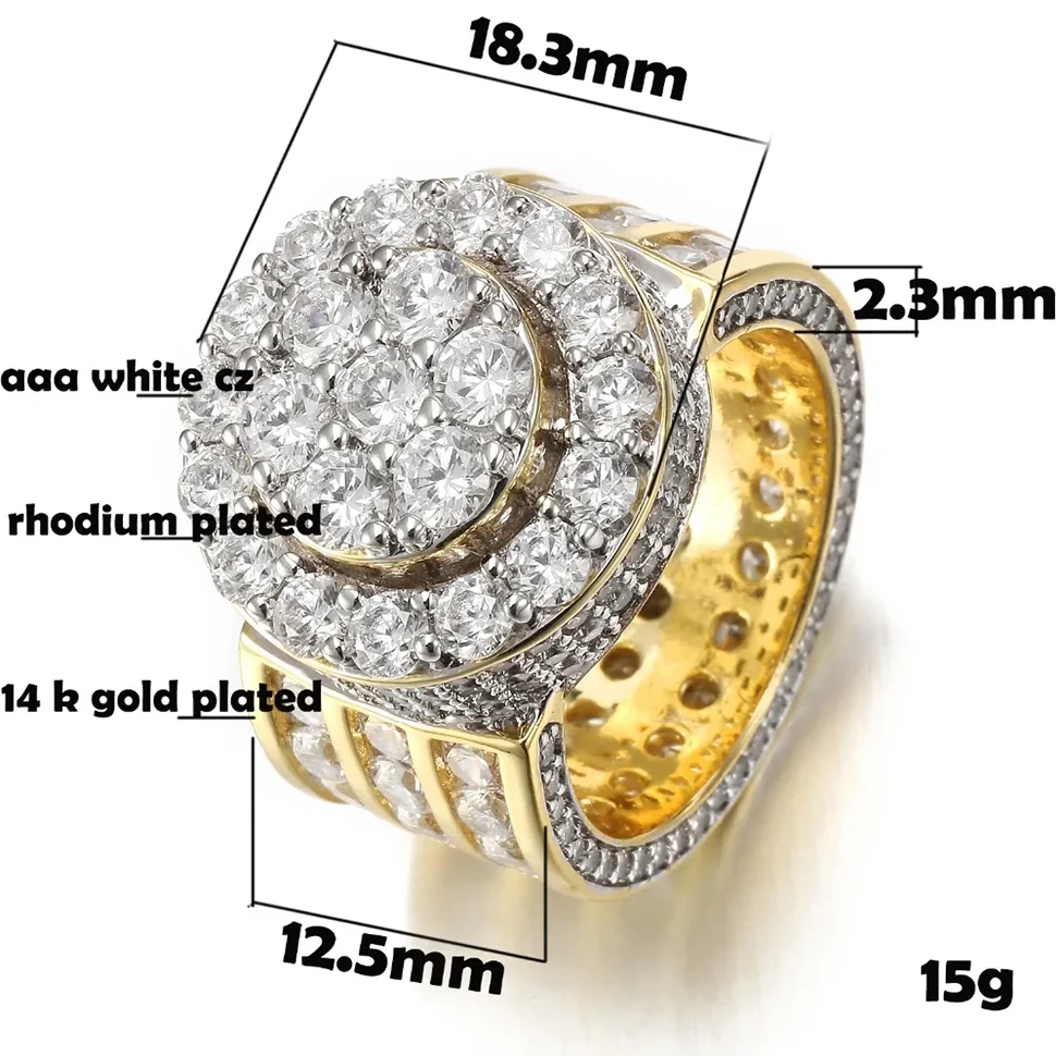 VANAXIN Top Quality Punk Wide Ring For Man Cubic Zirconia Engagement Rings Men's Rapper Ring Hip Hop Jewelry