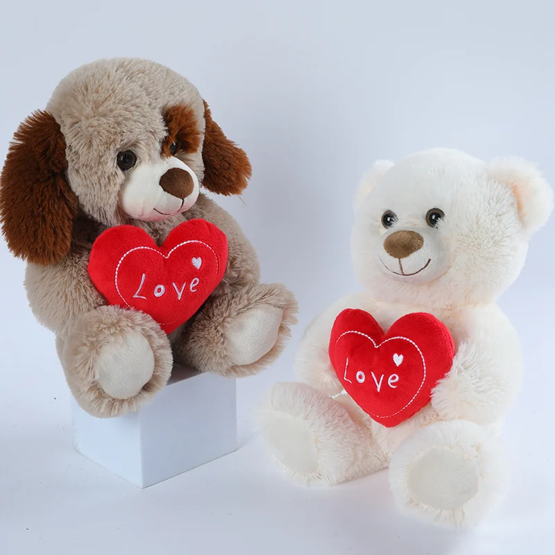 Wholesale 25cm Cute Heart Bear Dog Plush Toys Red Heart Print Love Creative Animal Stuffed Doll For Lovers Valentine's Day Gifts