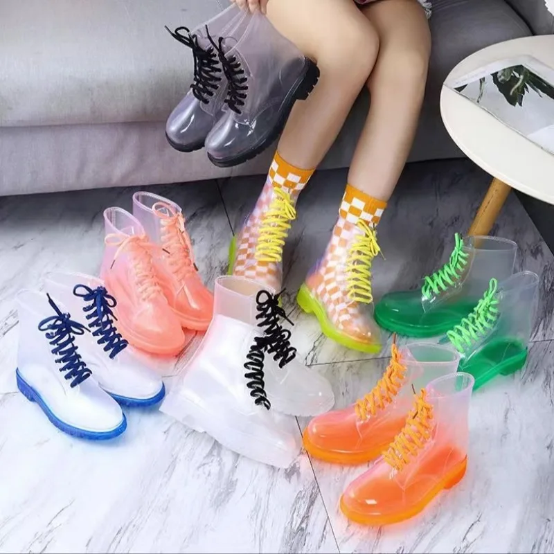 

Женские брендовые ботинки, Роскошные Дизайнерские ботильоны, Элегантная модная прозрачная непромокаемая обувь, новинка 2024