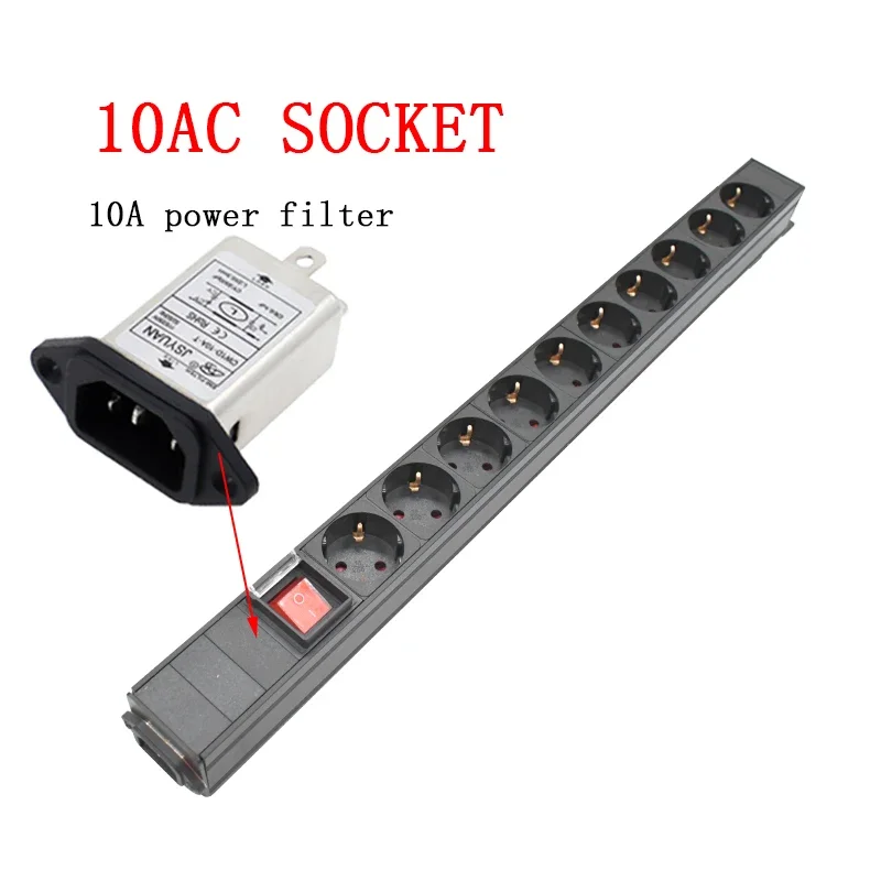 

PDU Power Strip German standard Socket with switch C14 Interface Engineering Network Cabinet 10 AC EU output wave filter