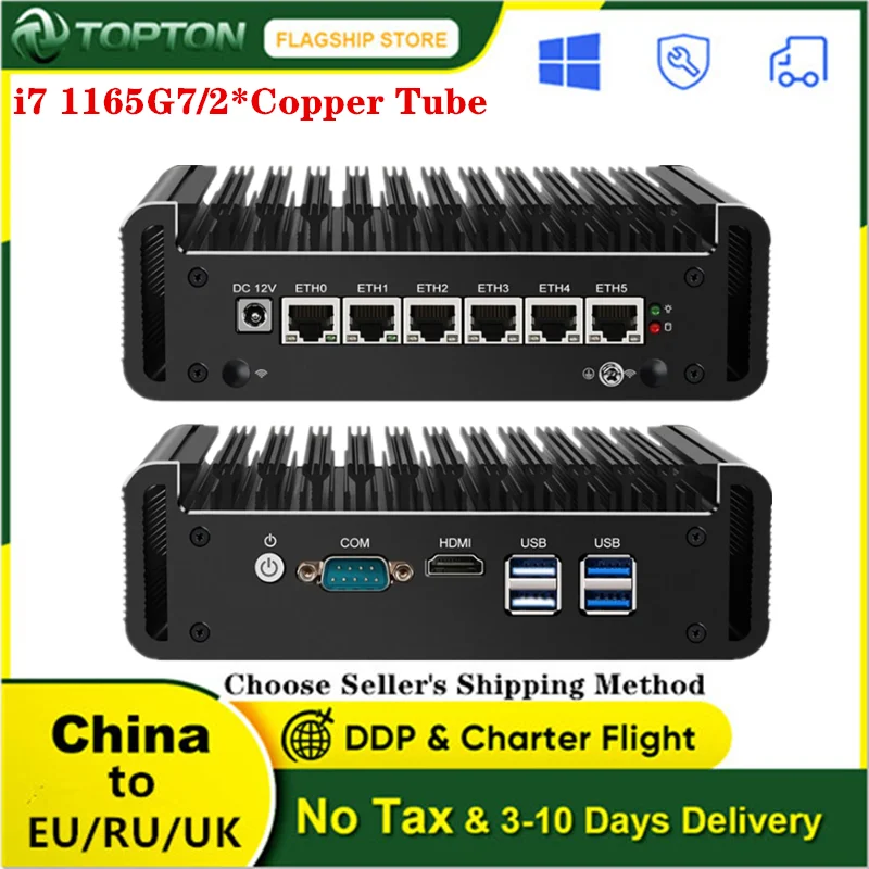 Mini PC 6lan rj45 2.5g,新しい,ファンレス,ミニPC,i7,1165g7,i5 