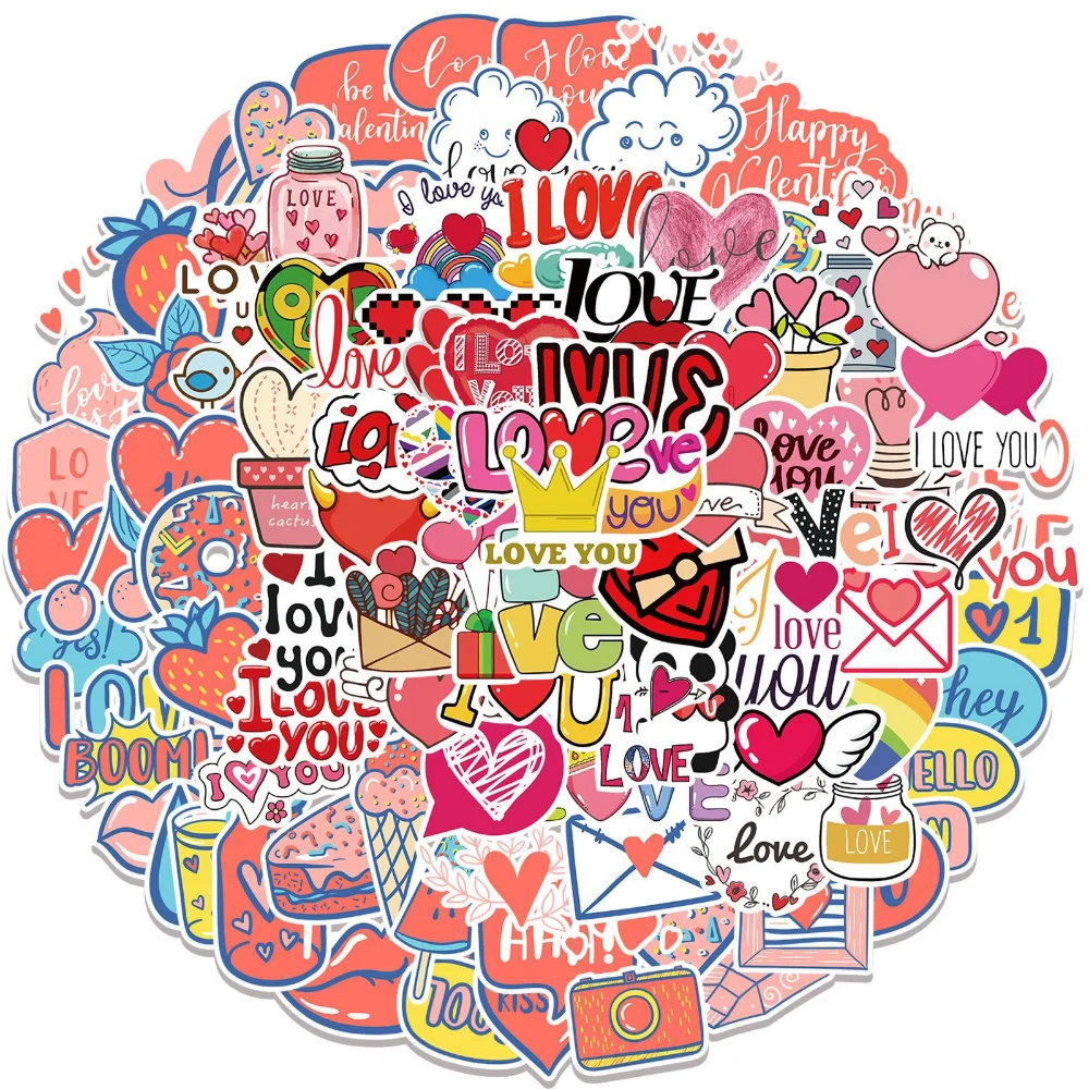 50pcs Valentine's Day LOVE Stickers For Notebook Laptop Scrapbooking  Material Adesivos Pink Stickers Vintage Craft Supplies Toys