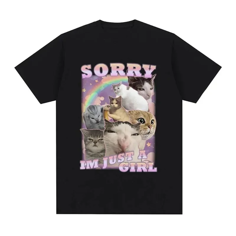 Sorry I'm Just A Girl Funny Cat Fans Pattern T-Shirt Summer Women Plus Size Fashion Casual T-Shirt Comfortable T-Shirt Patterns 1