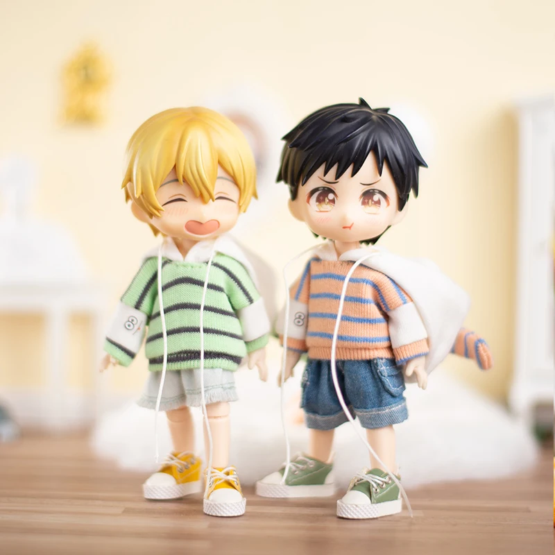 OB11 Doll Clothes Striped Hoodies Casual Long Sleeved Sweater For Molly UF 1/12BJD Doll GSC YMY P9 Body Tiger Coat With Cute Ear 3
