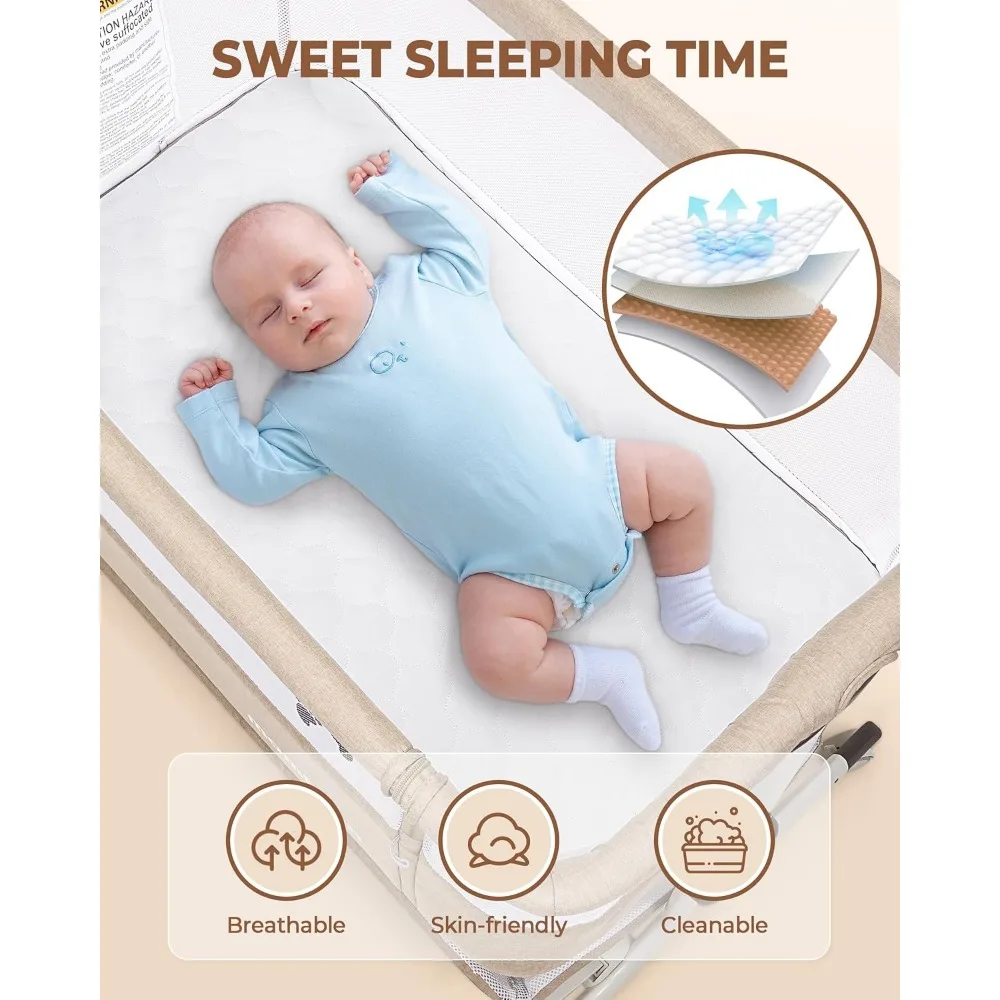 Baby Bassinet Bedside Sleeper, Upgraded Stability Bedside Crib with Full Mesh Sides, Soft Sheet, 6-Height Adjustment 3