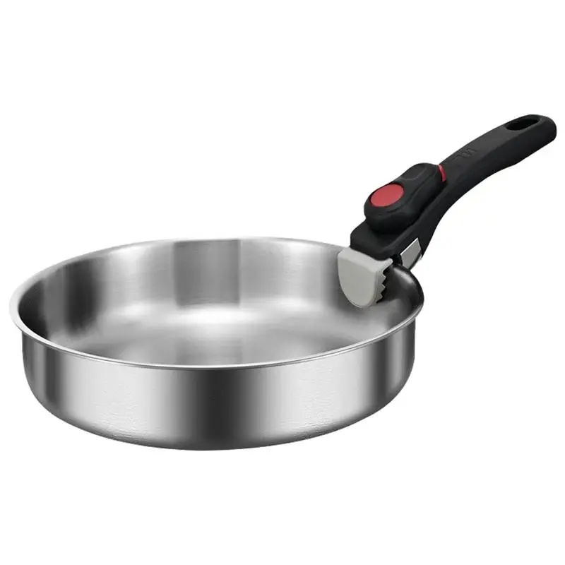 Camping Frying Pan Nonstick Detachable Handle Frying Pan Stainless Steel Flat Bottom Pan Portable Wok Cookware Camping Accessory 2