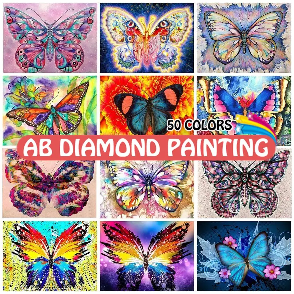 AB  Diamond Painting Colorful Butterfly Full Square Round Drill Rhinestone Mosaic Embroidery Animal Cross Stitch Kit Home Decor