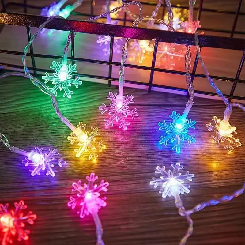 Luces De Navidad Copo De Nieve 6m 40LED - 8 Modos, A Pilas, IP65 Impermeable, Para Interior Y Exterior, Decoración Inalámbrica