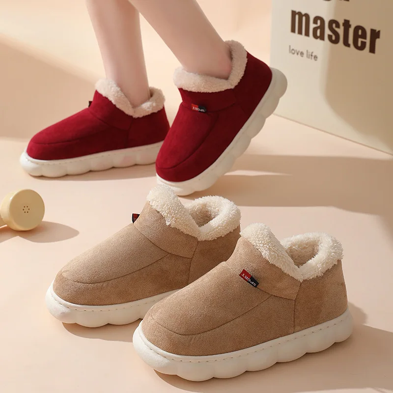 Smile Pop Short Plush Men Slippers Winter Outdoor Fluffy Warm Men Cotton Boots Indoor Fashion Casual Soft Fur Furry Men Shoes 4