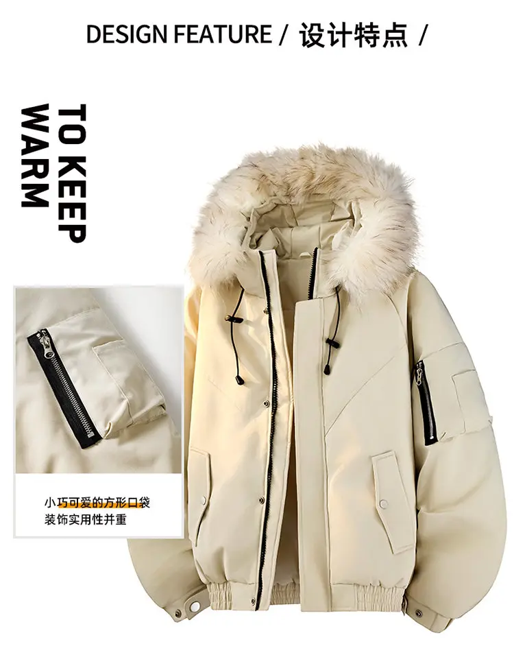 Lässige Herren-Winterjacke mit Abnehmbarem Fellkragen, Warme Kapuzen-Daunenjacke, Winddichte Outdoor-Pufferjacke, Verdickte Premium-Parka – Detail 1