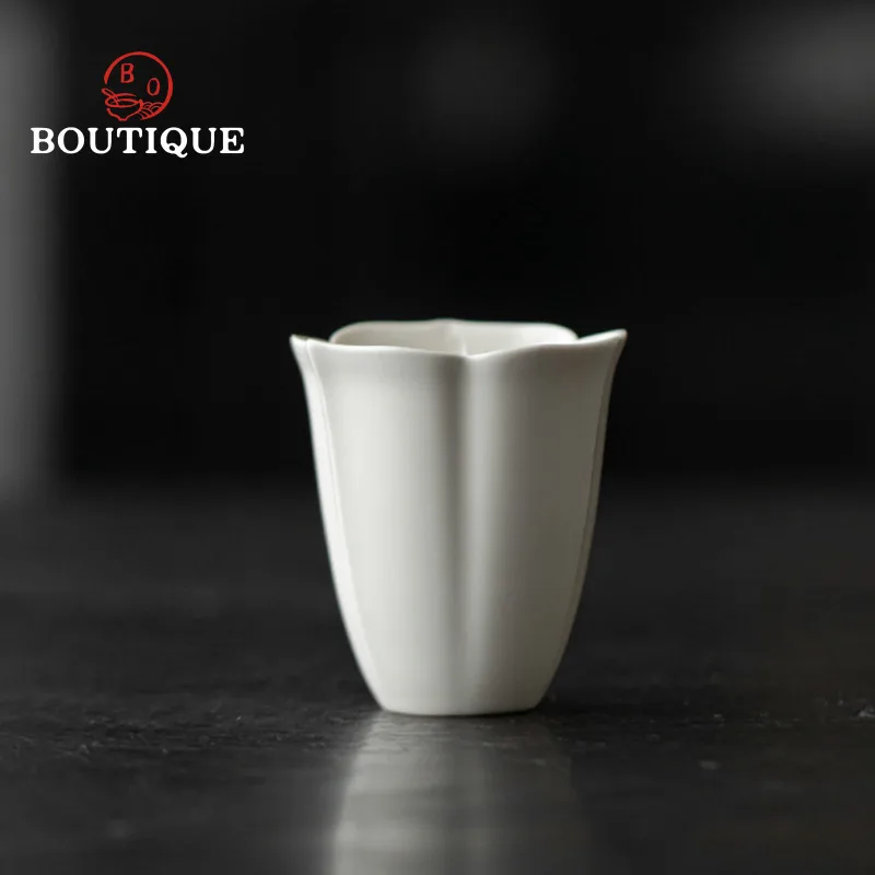 Grass Ash Handmade Petal Tea Cup Ceramic Cup For Tea Kung Fu Set Cups Home White Small Master Smelling Unusual