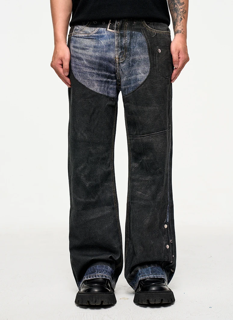 Digital Three-dimensional Printing Washed Straight Jeans 