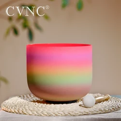 CVNC 8 Inch Candy Rainbow Colored Quartz Crystal Singing Bowl for Sound Healing with Free Mallet