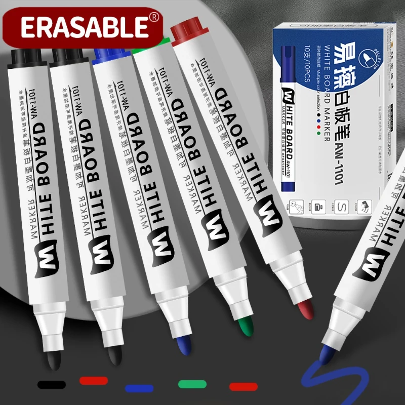 10pcs 지울 수있는 화이트 보드 펜은 교사 교육 훈련을위한 잉크 유성 빠른 건조 방수 추가 가능 사무실 쓰기 그림
