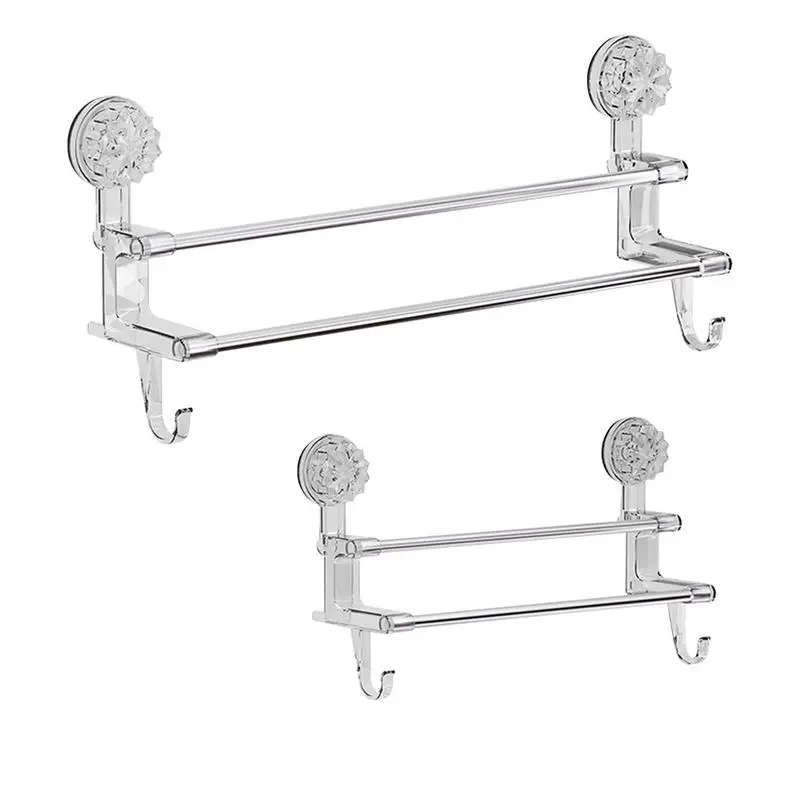 Dual-layer Suction Cup Towel Rack Stainless Steel Bath Towel Holder Shower Door Bar Rack Bath Restroom Holder