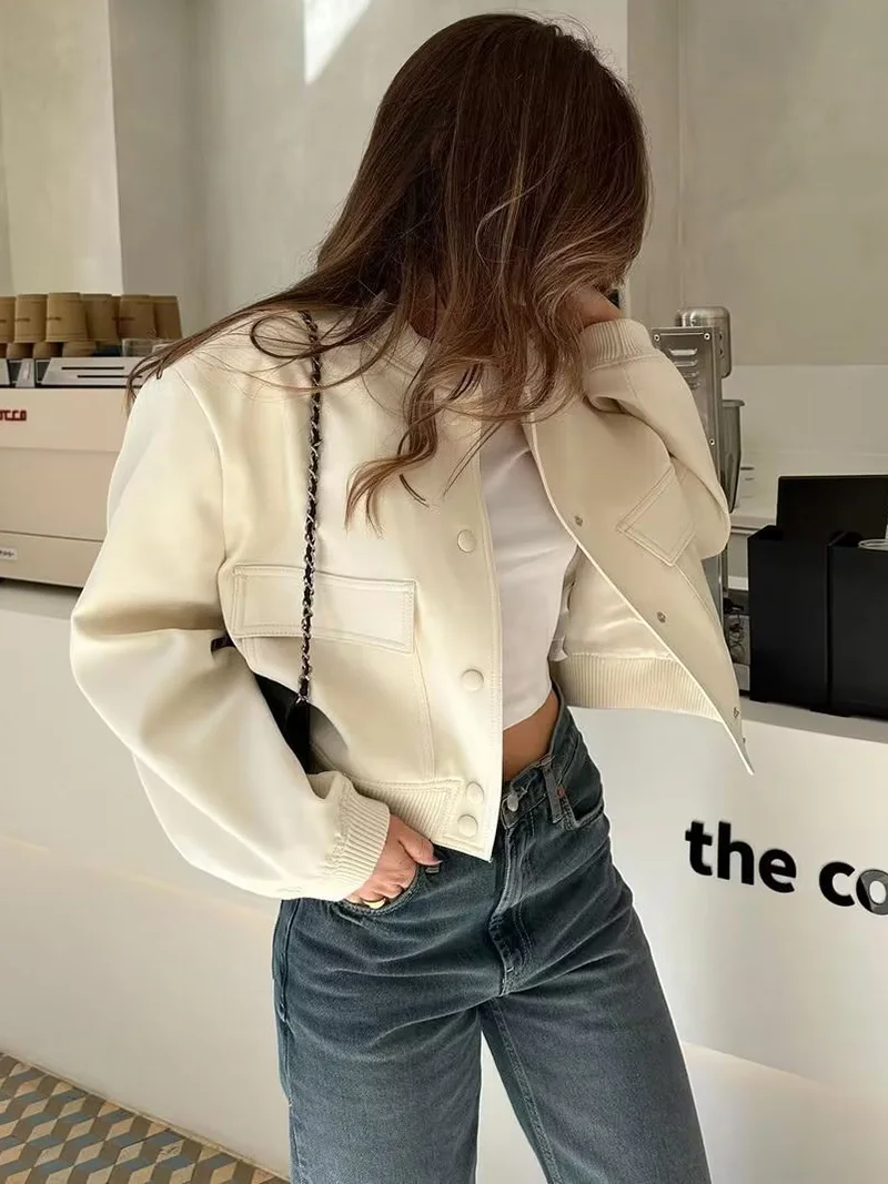 Women's Long Sleeve Bomber Jacket with Pockets Vintage Female Coat Casual Outerwear Tops Spring Fashion New 2023
