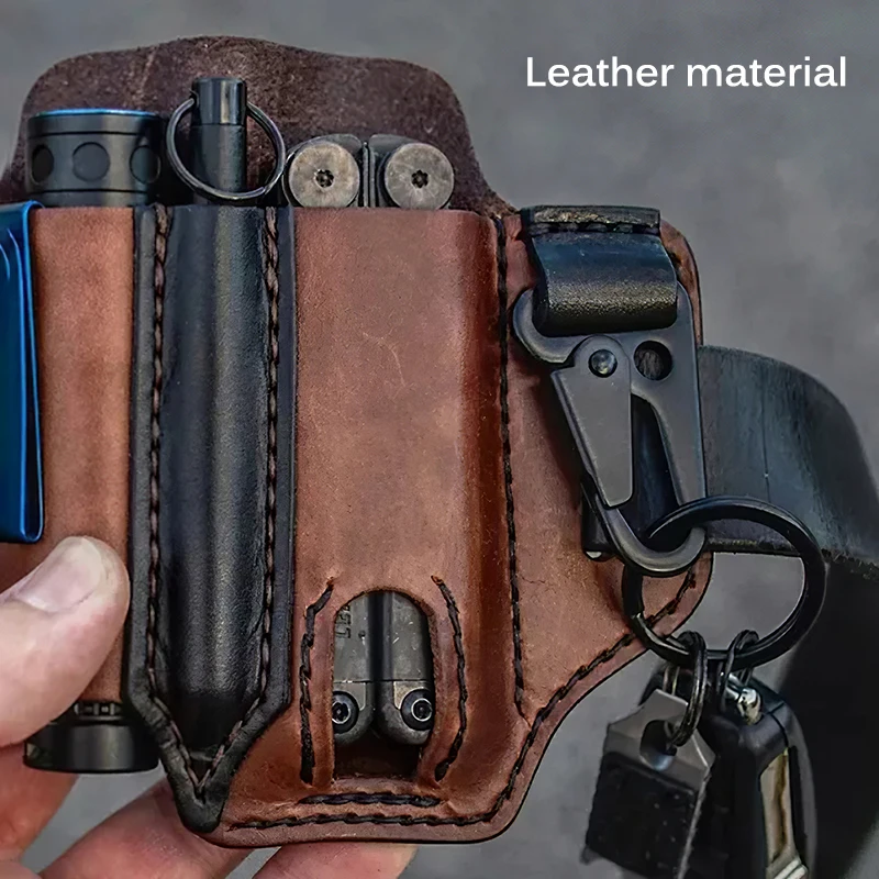 Leather/PU Sheath For Multitool Sheath EDC Pocket Organizer With Key Holder For Belt And Flashlight Camping Outdoor Tool