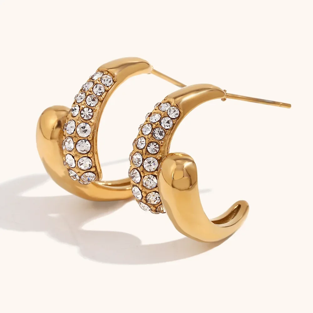 

PRISCA | C-Shaped Hoop Earrings for Women.316L Stainless Steel.Luxury Diamond Party Jewelry.Shinny.Elegant Ear Gifts.New 2024