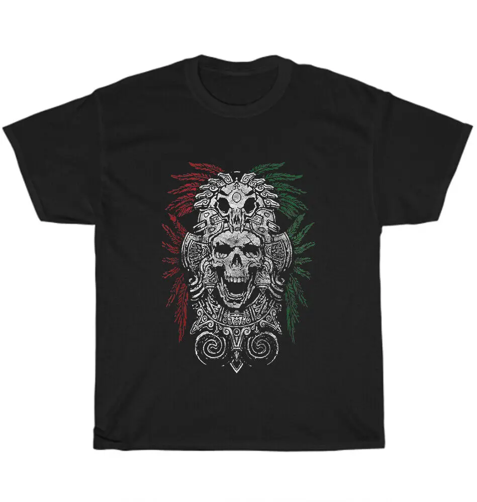 Ancient Aztec King Mexican Skull Mayas Mask Calavera Azteca T-Shirt Regalo Unisex Maniche Lunghe