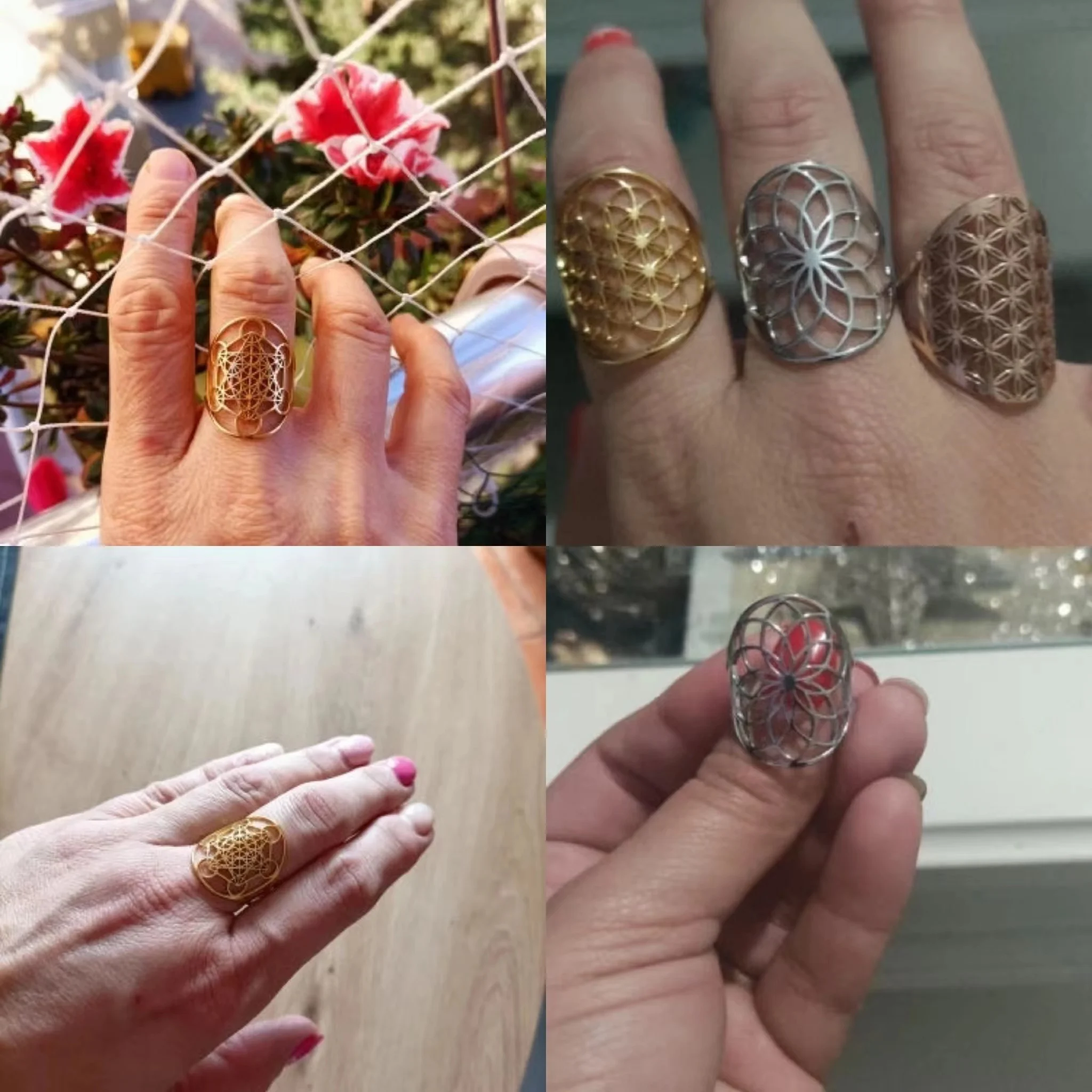 Lucktune fiore della vita geometria sacra anello in acciaio