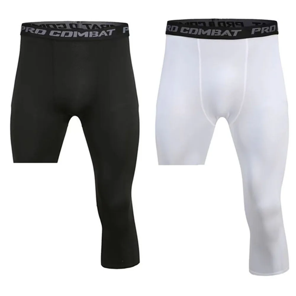 Men Compression Shorts 3/4 Cropped Pants Base Layer Exercise