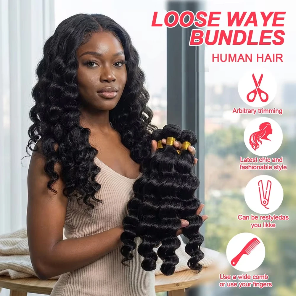 Raw Human Hair Bundles Brazilian 3 4 Bundles 28 30 Inch Virgin Remy Hair Extensions For Women Sew In Quick Weave Loose Deep Wave 2