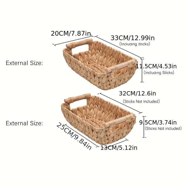 Enchanting hand woven wicker basket with wooden handle - water hyacinth for bathroom storage, home organization and decoration 3