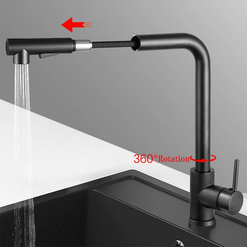 Black 360° Rotation Stream Sprayer Nozzle Stainless Steel Kitchen Sink Hot Cold Taps Kitchen Faucet Deck Mounted Mixer Tap 3