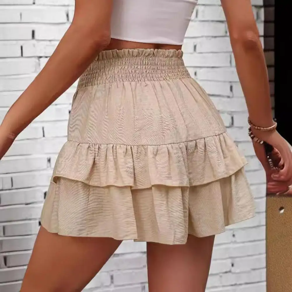 

Women Shorts Elegant Double-layered Ruffle Women's Shorts for Summer Vacations Yoga Fitness High Waist Solid Color Above Knee