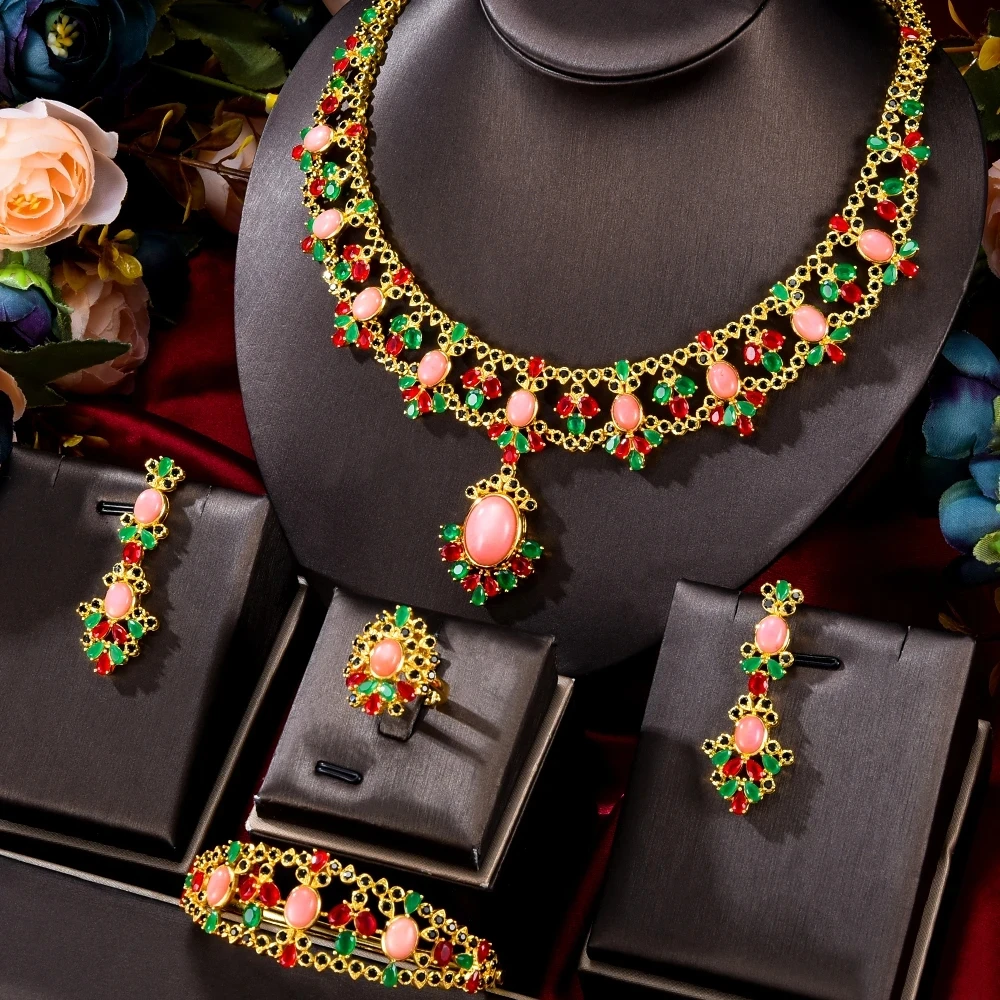 

missvikki New Luxury Ethnic style exotic Jewelry Set Earrings Necklace Bangle Ring 4 PCS Women Wedding Jewelry 2021 Trendy HOT