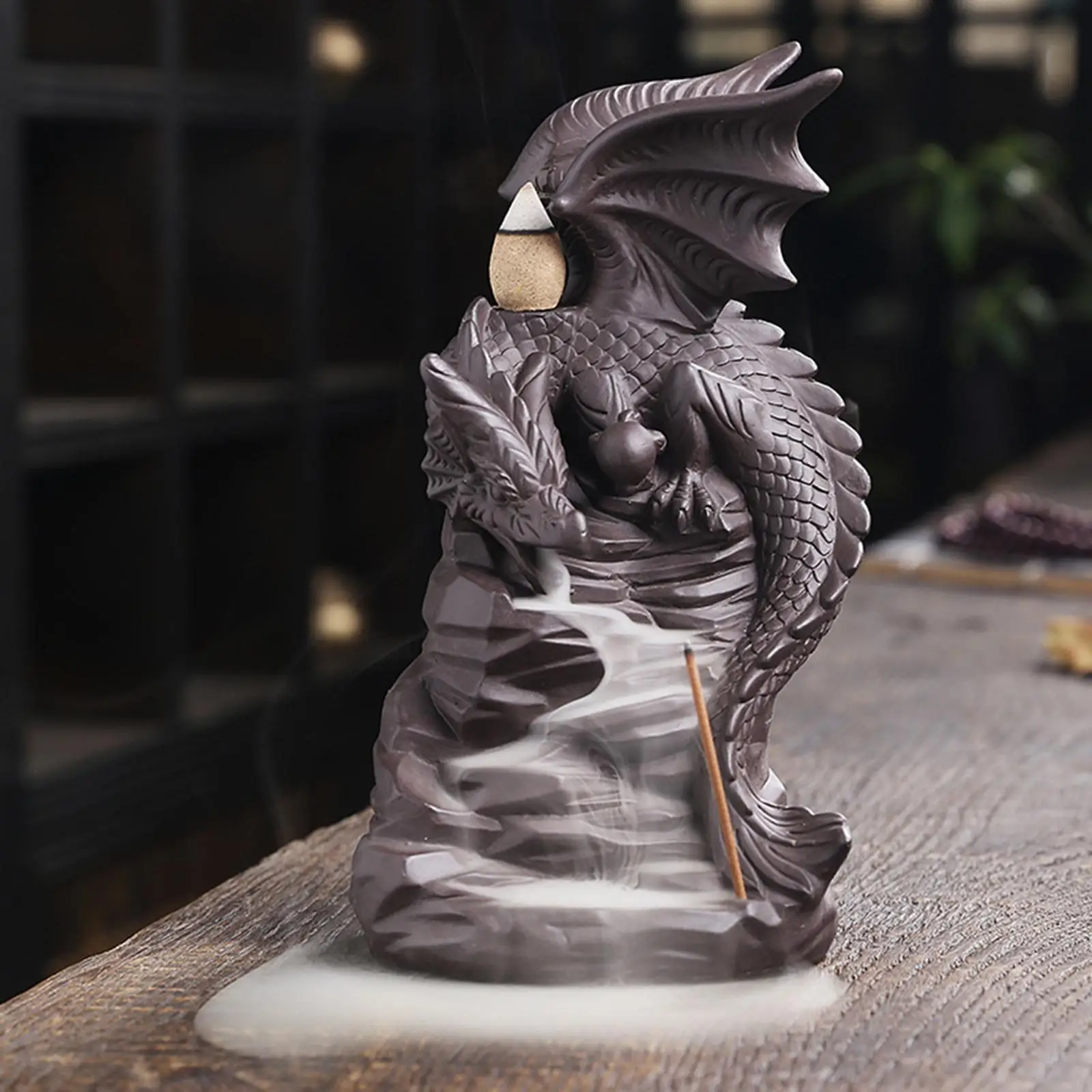 Dragon Backflow Incense Burner with Incense Cone Smoke Waterfall Incense Burner Holder Aromatherapy Home Decor Censer