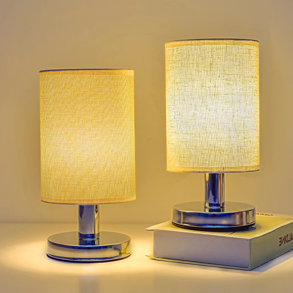 

New Linen Table Lamp Touch Control LED Linen Night Lamp w/Warm White Light Linen Nightstand Lamp USB Powered Wooden Beside Lamp