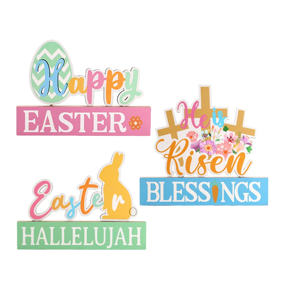 

3pcs Easter Tabletop Signs Easter Table Centerpieces Decorative Sign Wood Ornaments