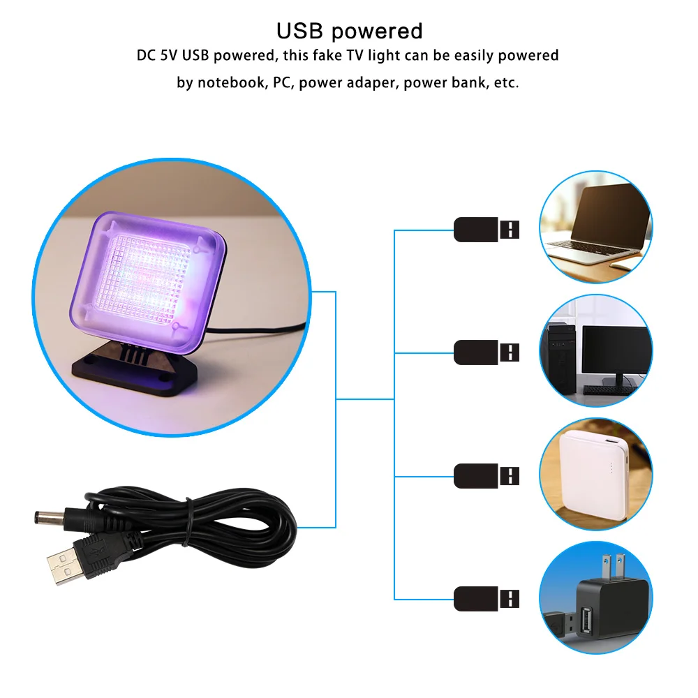 Anti-Theft TV Simulator USB LED TV Simulator Light 2W Fake TV 5V1A Low-Power Hom